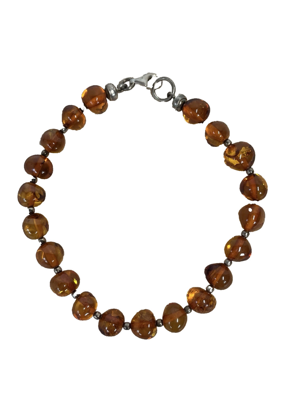 Vintage Sterling Silver 925 Clasp Amber Bracelet MCM 7.5" (#17B)